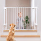Cumbor 29.2-43" No Bottom Bar Baby Gate for Stairs, 2-in-1 Hardware Mounted Dog Gate Indoor, Auto Close Pet Gate for Doorways with Large Walk Thru Door, Wide Child-Proof Safety Gates for Kids (White)