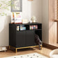Cat Litter Box Enclosure, Large Hidden Pet Storage Cabinet Furniture with Waveform Fluted Doors & Scratching Pad, Modern Wooden Cat House Indoor for Washroom, Living Room, Bedroom, Black