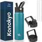 22oz Stainless Steel Bottles with 3 Lids Sport Insulated Water Bottle,Light Blue