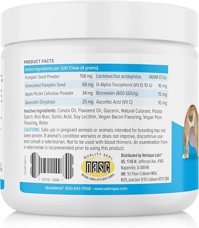Vetnique Labs Glandex Anal Gland Soft Chew Treats with Pumpkin for Dogs Digestive Enzymes, Probiotics Fiber Supplement for Dogs Boot The Scoot (Pork Liver Chews, 60 Count)