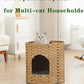 Cat House for Indoor Cat, Large Double Cat Houses Cat Bed Cave, Handwoven Rattan Pet Beds with One Soft Pad, 17 x 17 x 17 Inches Foldable Kitten Hideaway in Living Room Natural