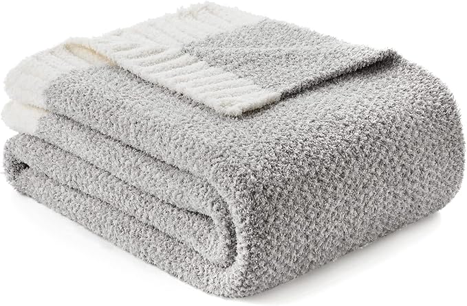 Snuggle Sac Oversized Grey Throw Blankets Twin Size,Super Soft Warm Blankets Cozy Knit Fuzzy Throw Blankets for Sofa, Bed, Heather Grey, 60x80 inches