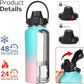Water Bottle Insulated 32oz 40oz 64oz 128oz Straw Lid Spout Lid & 3 Lids, Leak Proof, Vacuum Insulated,Stainless Steel Water Bottle Wide Mouth for Sports, Gym or Office