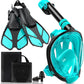 Mask Fins Snorkeling Gear for Adults, Full Face Snorkel Mask & Adjustable Swim Fins Snorkel Set, Panoramic View Snorkel Mask Dry Top Anti-Fog Anti-Leak