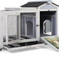 COZIWOW 38.5inches Durable Wooden Rabbit Cage Indoor，Wide Space Small Animal House with Removable Tray&Safety Lock，Rubbit Hutch with Waterproof Roof&Solar Panels (Grey with Pattern)