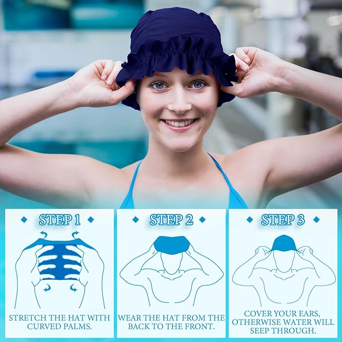 Soulchen 3 Pcs Swim Cap Women Adult with Ruffled Edges Nylon Cloth Swimming Cap for Women Bathing Hats Swim Turban Waterproof Swimming Hat