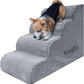 PAWSCART Dog Stairs for Small Dogs and Cats, 4-Step Dog Steps for Bed, 19.6" H Pet Stairs for High Bed, Pet Ramp for Couch, Sofa, Non-Slip Surface Removable Washable Cover, LightGrey