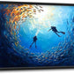Large Ocean Diving Wall Art for Living Room, Framed Oversized Fish Wall Decor Underwater Marine Life Canvas Painting Modern Artwork for Living Room Bathroom Bedroom Office Dining Room 36"x24"