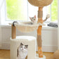 Modern Cat Tree for Large Cats, Wood Cat Tower for Indoor Cats, Real Branch Luxury Cat Furniture with Super Large Cozy Condo and Hammock & Scratching Post, Top Basket, White