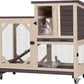 GUTINNEEN Rabbit Hutch Indoor Mobile Bunny Cage with Run Wooden 2 Story Guinea Pig Cage Outdoor for Small Animals with Wheels,Two Deeper No Leak Trays(Brown)