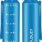 OLDLEY 32 oz Motivational Water Bottle with Time Marker, Sports Water Bottle With Strap, Leakproof & BPA Free Large Water Bottle for School, Gym, Travel, Outdoor, Tritan, Blue