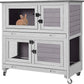 2 Story Rabbit Hutch Indoor Outdoor Rabbit Bunny House Guinea Pig Cage Wooden Pet House for Small Animals with 2 Large Rooms, Chewproof Ramp, Ventilation Door, Removable Trays (Grey)