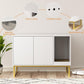 Cat Litter Box Enclosure, Fluted Hidden Litter Box Furniture with Scratch Pad and Metal Legs, Modern Enclosed Cat Cabinet, 31.5 x 17.7 x 21.7 Inches Indoor Pet House for Living Room, Washroom, White