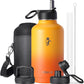 Half Gallon Water Bottle Insulated with Straw & 3 Lids, Coolflask 64 oz Water Jug Large Metal Stainless Steel Wide Mouth for Sports, Gym or Office, Non-BPA Keep Cold 48H Hot 24H, Ombre Yellow/Orange