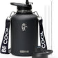 Coolflask 64oz Insulated Water Bottle with Strap, Half Gallon Large Water Jug with Straw & Spout Lids, Double Wall Stainless Steel Metal Flask, Keep Cold 48h Hot 24h, Leak Proof&Non-BPA, Magic Black