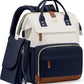 LOVEVOOK Diaper Bag Backpack, Baby Bag with Changing Station, Large Diaper Backpack for Mom Dads, Waterproof Leather Mommy Bag for Boy and Girl, Travel Essential Baby Shower, Navy Blue-Beige