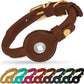 OOPSDOGGY Rolled Leather Dog Collar with Airtag Holder - Reflective Round Airtag Dog Collar - Soft Tracking Pet Collar for Small Dogs Puppy Cats Kitten (Brown, M, 12"-15")