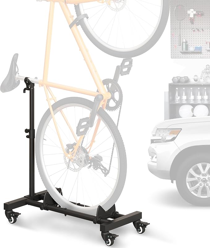 Vertical Bike Stand, Freestanding Indoor Bike Storage Rack Upright Bicycle Floor Stand Indoor Bike Holder with Adjustable Height for Garage & Apartment - for Wheels Sizes up to 29”