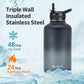64 oz Insulated Water Bottle with Straw (Cold for 48 Hrs), Half Gallon Stainless Steel Triple Wall Vacuum Sports Water Jug, Leakproof Hydro Cup Flask with Straw Spout Lids & DIY Stickers