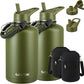 COKTIK 84oz Water Bottle with Straw - Triple Insulated Flask, 48hr Cold Retention Large Water Bottle, Leakproof Water Jug for Gym, Hiking, Camping, Outdoor Sports (2 pack, Army Green)