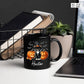 Custom Tuxedo Halloween Coffee Mugs with Name, Personalized Tuxedo with Pumpkins Ceramic Cups, Cat Wearing Witch Hat Black Mug, Cat Halloween Cup 11oz 15oz, Gift for Men Women Pet Lover