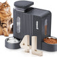 Gravity Cat Feeder and Water Dispenser with 304 Stainless Steel Bowls, 2 in 1 Automatic Cat Feeder with 180 Degree Rotatable Water Bowl, Large Capacity for Puppy Kitten Rabbits, Grey