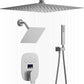 Shower System Brushed Nickel Shower Faucet Set with 12 Inch Ceiling Mounted and 8 Inch Wall Mounted Dual Shower Head and Handle Set with Temperature Display Function