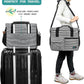 PetAmi Dog Travel Bag - Travel Pet Organizer with Food Container and Bowls, Perfect for Weekend Camping, Cat Diaper Bag (Stripe Black, Medium)