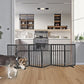 ZJSF Freestanding Indoor Dog Gate for House Foldable Wood Puppy Gate for Doorways Pet Gate for Stairs Extra Wide Pet Fence, Black, 32" Height 6 Panels