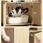 Cat Litter Box Enclosure, Large Hidden Pet Storage Cabinet Furniture with Waveform Fluted Doors & Scratching Pad, Modern Wooden Cat House Indoor for Washroom, Living Room, Bedroom, Natural