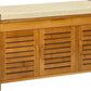 Shoe Bench with Storage Cabinets, Bamboo Entryway Bench with Seating Cushion, 3 Doors and Hidden Compartment for Hallway, Brown