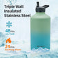 One Gallon Water Bottle Insulated, Triple Wall Vacuum Cold for 48 Hrs & Leak-proof & Non-BPA, 128oz Large Sports Stainless Steel Water Jug with Paracord Handle Straw Spout Lids & DIY Stickers