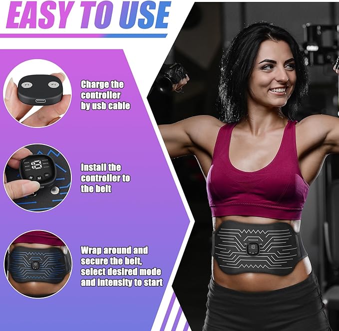 FDA Cleared - Abs Stimulator Muscle Toner, EMS Muscle Stimulator, Fitness Belt Ab Workout Equipment Black White