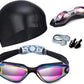 Swim Goggles Swimming Goggles No Leaking with Nose Clip, Earplugs, Swim Cap and Case for Men Women