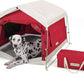 Dog Tent Cotton Fabric, Aluminum Poles and Camping Mat, Outdoor Weatherproof, Dog House Outdoor, Breathable with 2 Side Windows, Portable and Collapsible (Red, Large)