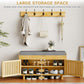 Coat Rack Shoe Bench Set, Bamboo Shoe Storage Bench with Seat Cushion & 5 Hooks, Hall Tree Entryway Bench with Lift Top Hidden Storage, 35.4" W x 12.6" D x 19.7" H, for Entryway, Living Room, Bedroom
