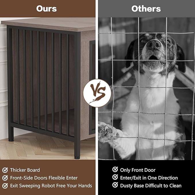 EasyCom 39.96" XL Wooden Large Dog Crate Furniture for Medium and Large Breed, Chew-Resistant Dog Kennel Furniture Indoor with 2 Doors and 3.94" Raised Feet, as TV Stand, End Table, Crate Table