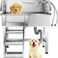 34'' Dog Washing Station for Small Dogs Grooming Tub Bathing Station Professional Pet Wash Station Bathtub for Home with Sliding Door, Faucet, Steps