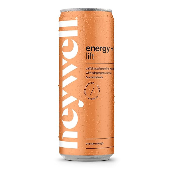 Heywell Sparkling Adaptogenic Water, Energy and Uplift, Orange Mango Flavor 12 Fluid Ounce (Pack of 12) - Non Caffeinated, Organic, Non GMO, Vegan, Gluten Free, Dairy Free