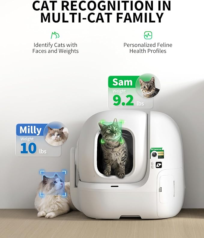 PETKIT 2025 Purobot Max Pro AI-Camera Self Cleaning Cat Litter Box, 210° Wide Angle Lens Night Vision Cat Facial Recognition Automatic Litter Box with 5G WiFi App Control Odor-Free