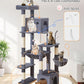 Taoqimiao Heavy Duty Cat Tree for Large Cats 20lbs+, 71 Inches Tall Cat Tower, 2 Cat Condo with 6 Scratching Posts, Super Large Hammcock, Cat Toys, Cozy Basket, Smoky Gray, MS037G