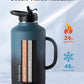 Trebo 64 oz Water Bottle Insulated with Handle, Half Gallon Stainless Steel Metal Large Jug, Travel Flask with Straw Spout Lid, Mug Tumbler Cup with Carry Pouch, Keep Cold Hot, Indigo Black