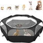 Pawaboo Small Animals Playpen, Waterproof Small Pet Cage Tent with Zippered Cover, Portable Outdoor Yard Fence with 3 Metal Rod for Kitten/Puppy/Guinea Pig/Rabbits/Hamster/Chinchillas, Black