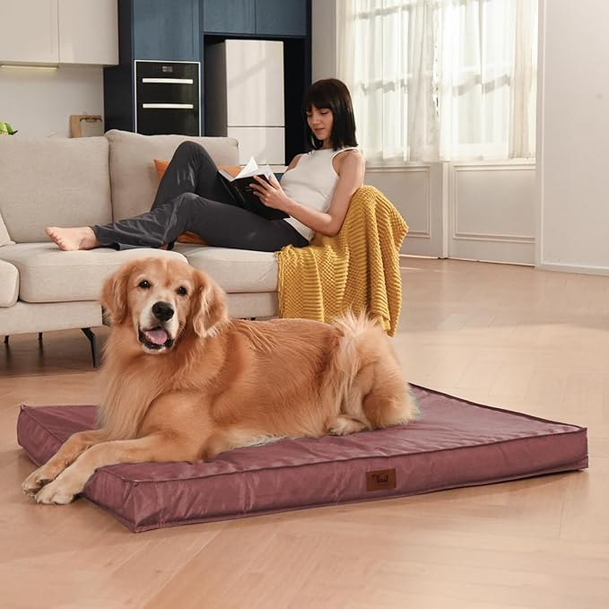 Orthopedic Dog Bed for Large Dogs, Big Waterproof Washable Dog Bed for Large Sized Dogs with Egg Crate Foam Pet Bed Mat, Removable Oxford Cooling Cover, Pink