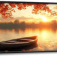 Large Lake Sunrise Landscape Wall Art for Living Room, Nature Boat Canvas Oversized Wall Decor, River Scenery Framed Pictures Painting Print Artwork for Bedroom Office 60"L x 30"W