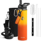 Insulated Water Bottle 24oz, Triple Wall Vacuum Stainless Steel (Cold for 48 Hrs, Hot for 24Hrs), Leak Proof & Non-BPA, 24oz Hydro Water Flask with Paracord Handle & Straw Spout Lids