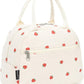 FlowFly Insulated Lunch Bag for Women – Corduroy Lunch Tote Box, Cute Cooler Bag for Work, Travel, Picnic, Corduroy Strawberries Beige