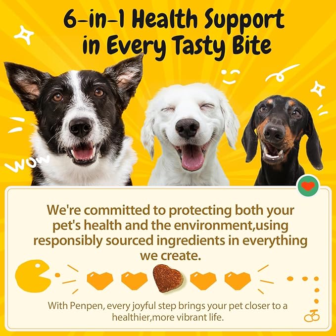 Penpen Probiotics for Dogs, Dogs Probiotics for Digestive Health, Multi-Probiotic and Enzyme Blend Promote Gut Health & Immune Support, Eases Sensitive Stomachs (Beef Chews, 180ct)