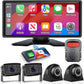 RV Backup Camera with Carplay Android Auto for RV Horse Trailer Semi Box Truck,1080P HD 4 Splits 10.36" Touch Monitor Rear/Side Backup Cameras with Mirror Link FM Waterproof Night Vision DVR Recording