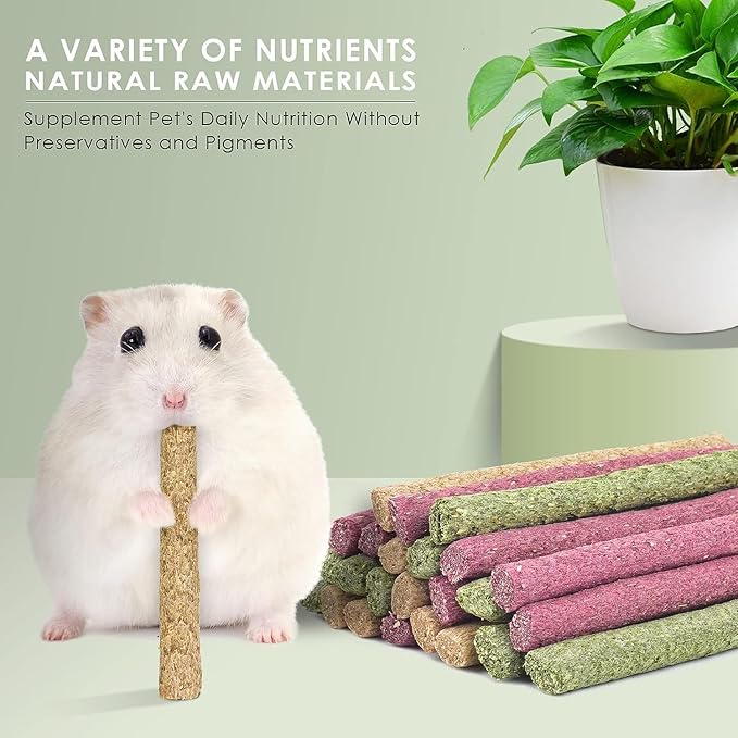 ERKOON Timothy Hay Sticks,Rabbit Chew Toys for Teeth Natural Molar Sticks Rabbits Treats for Bunnies, Chinchilla Guinea Pigs, Gerbil, Hamster (75 Pcs)